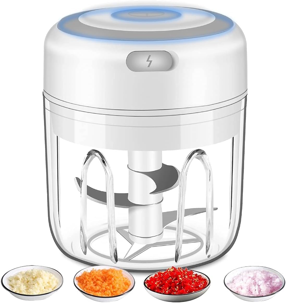 Electric Mini Vegetable Chopper, Portable USB Food Chopper, Garlic Slicer Veggie, Tomato Dicer Chopper and Cutter Meat Mincer (White)