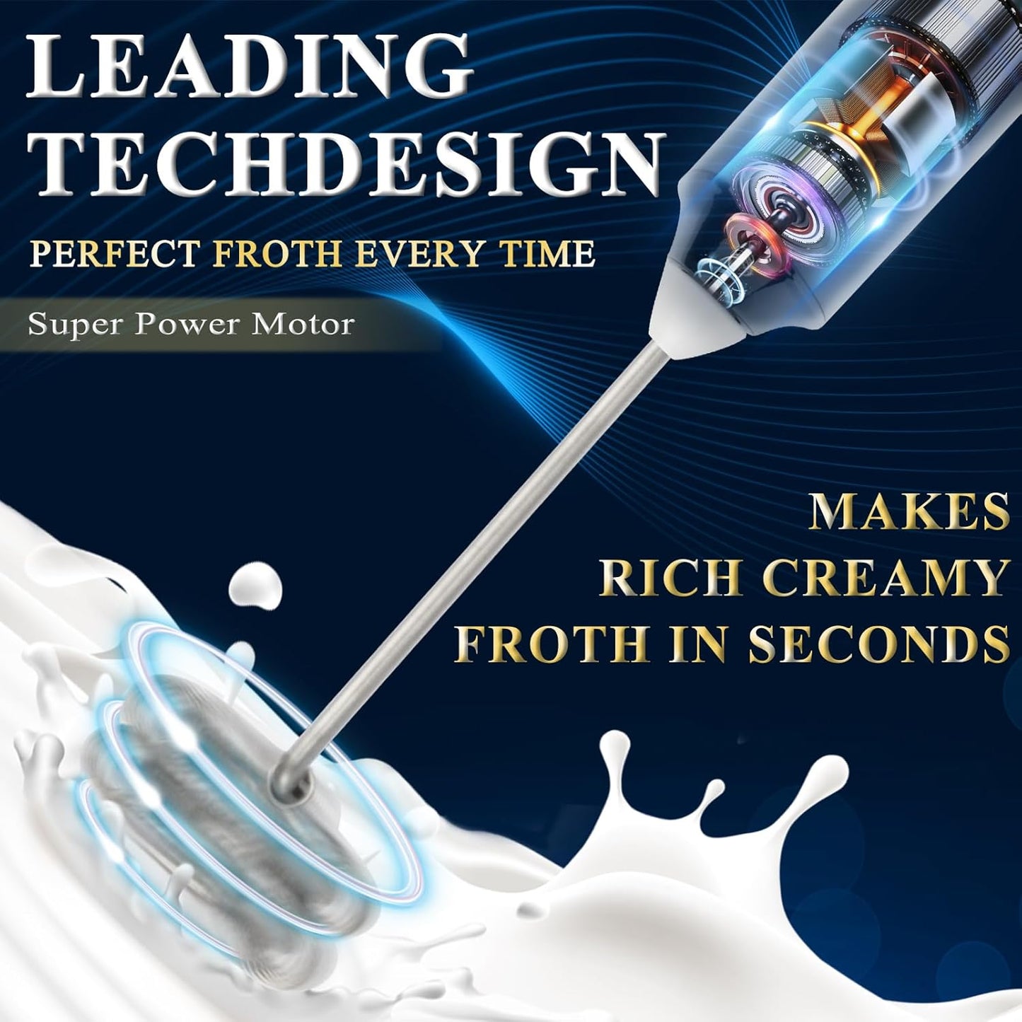 Double Whisk Milk Frother Handheld USB-C Rechargeable Electric Drink Mixer, Adjustable Coffee Foamer Drink Whisk(White)