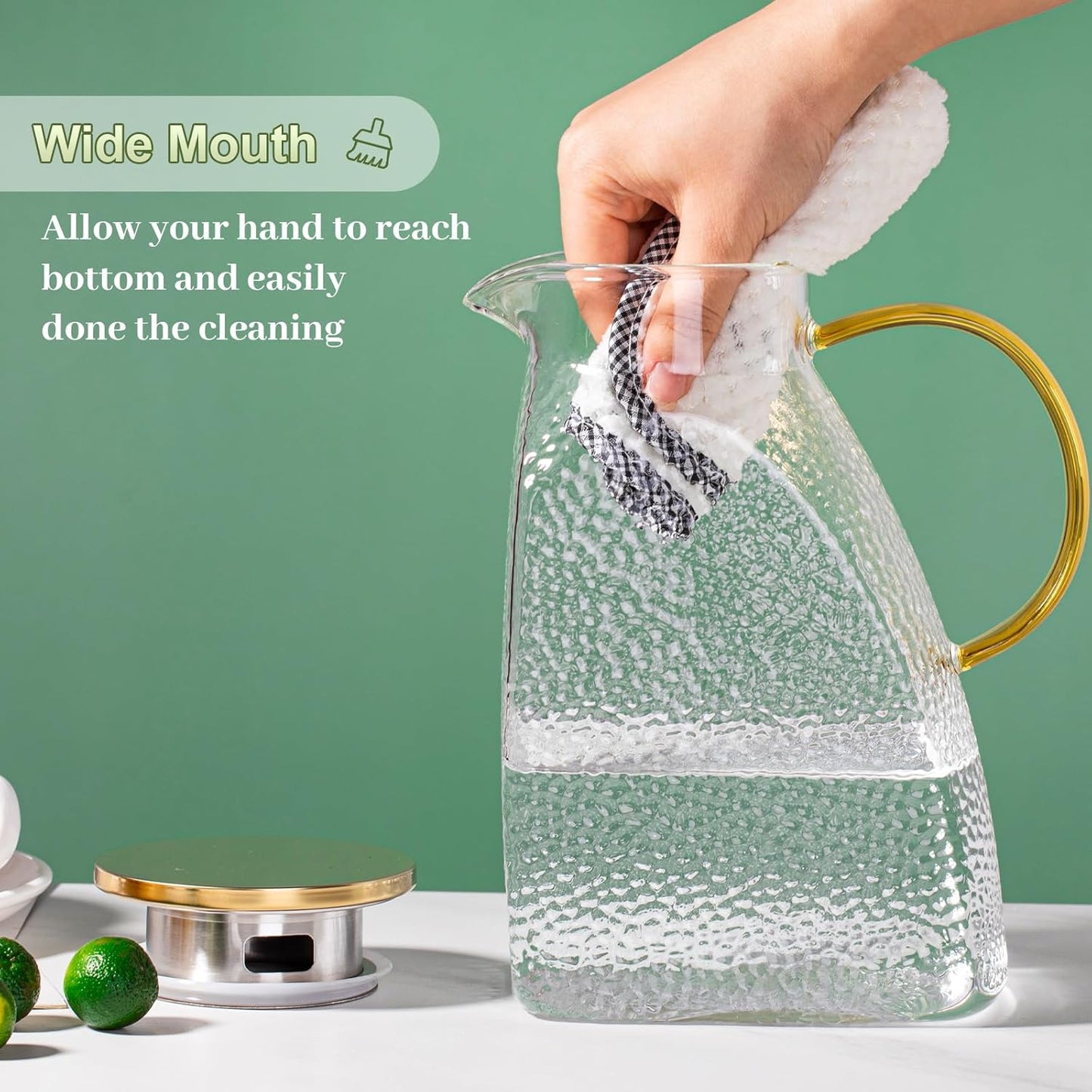 Glass Pitcher With Lid and Spout, 1.8 Liter Large-capacity, High Borosilicate and High-Temperature Resistant Hammer-Textured Glass Water Cooler