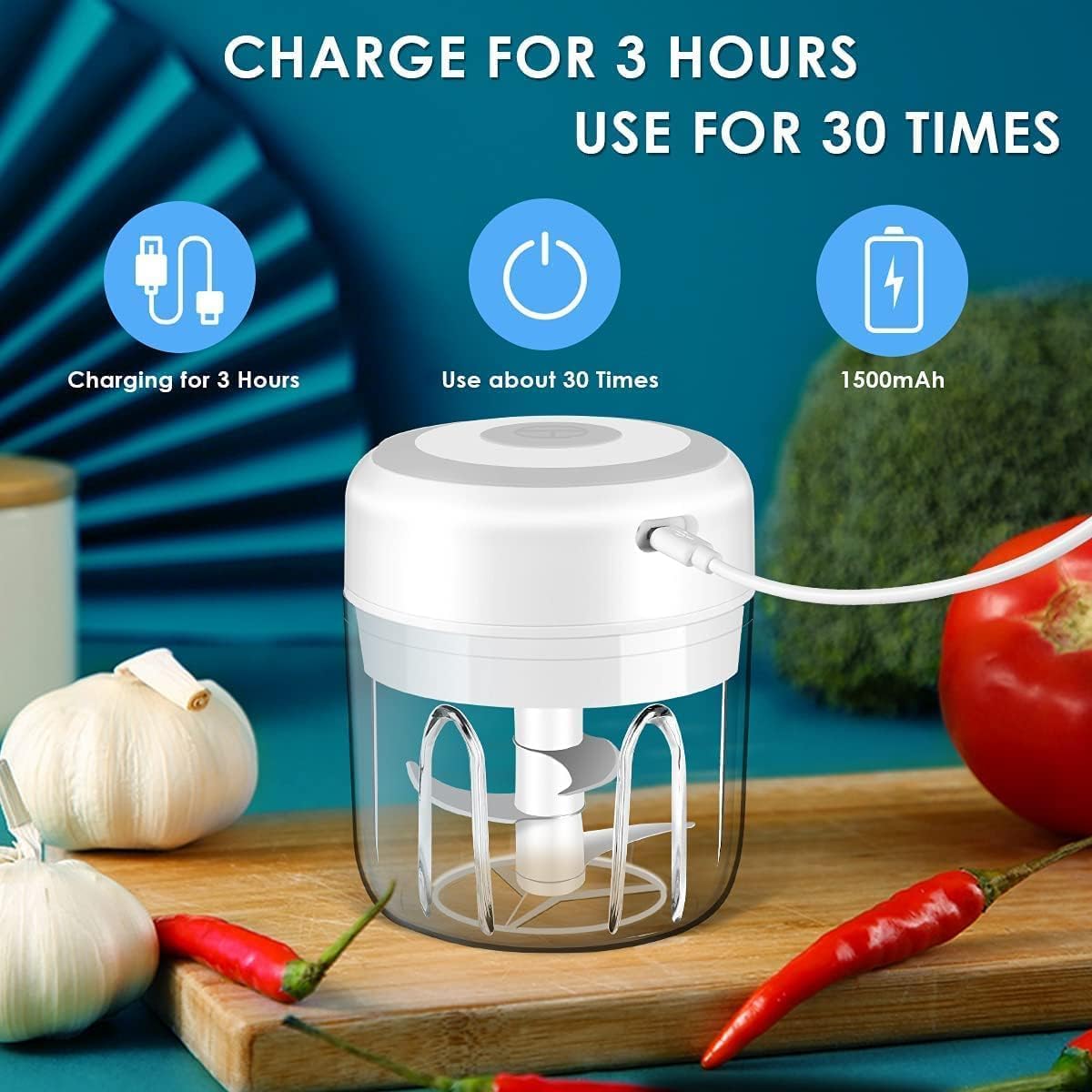 Electric Mini Vegetable Chopper, Portable USB Food Chopper, Garlic Slicer Veggie, Tomato Dicer Chopper and Cutter Meat Mincer (White)