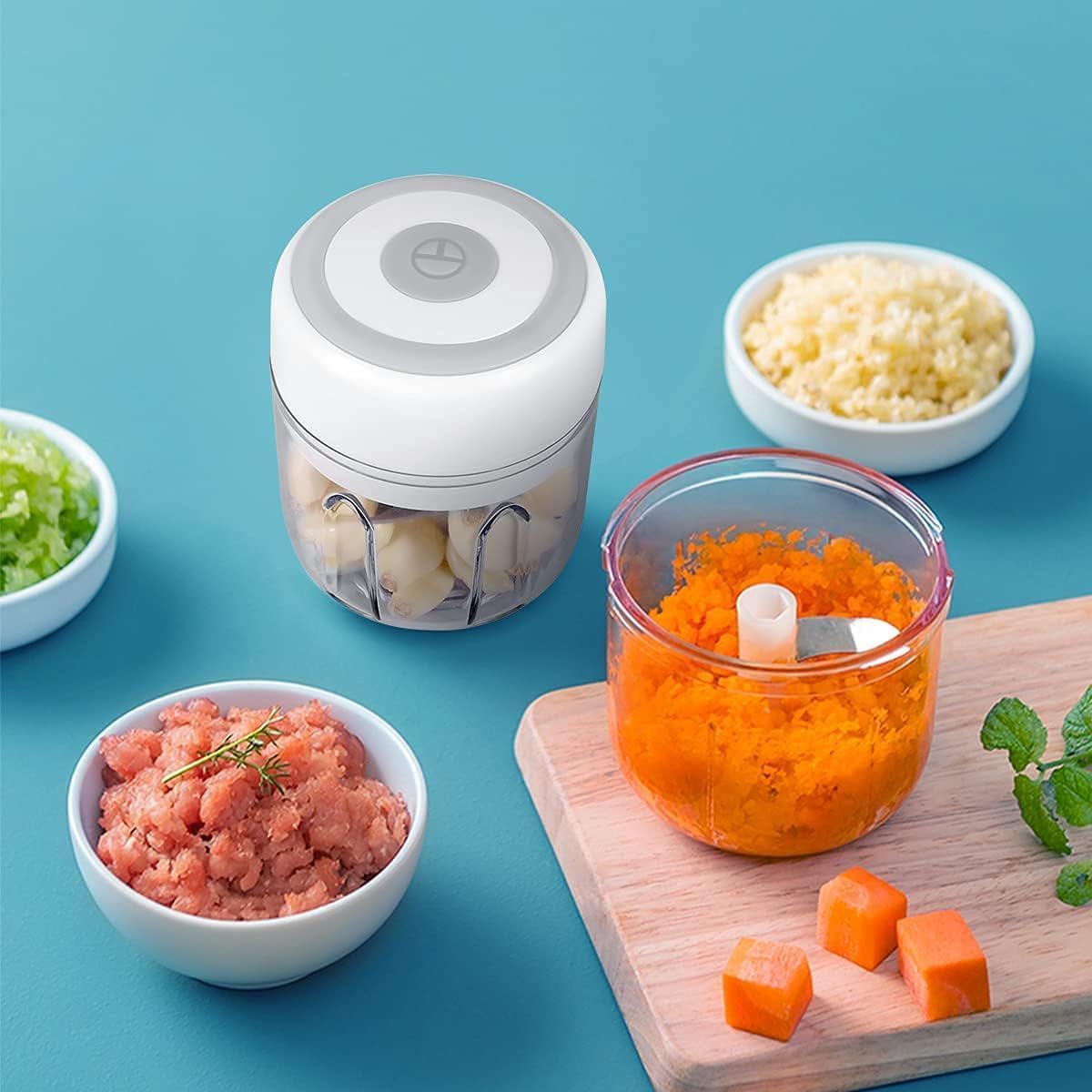 Electric Mini Vegetable Chopper, Portable USB Food Chopper, Garlic Slicer Veggie, Tomato Dicer Chopper and Cutter Meat Mincer (White)
