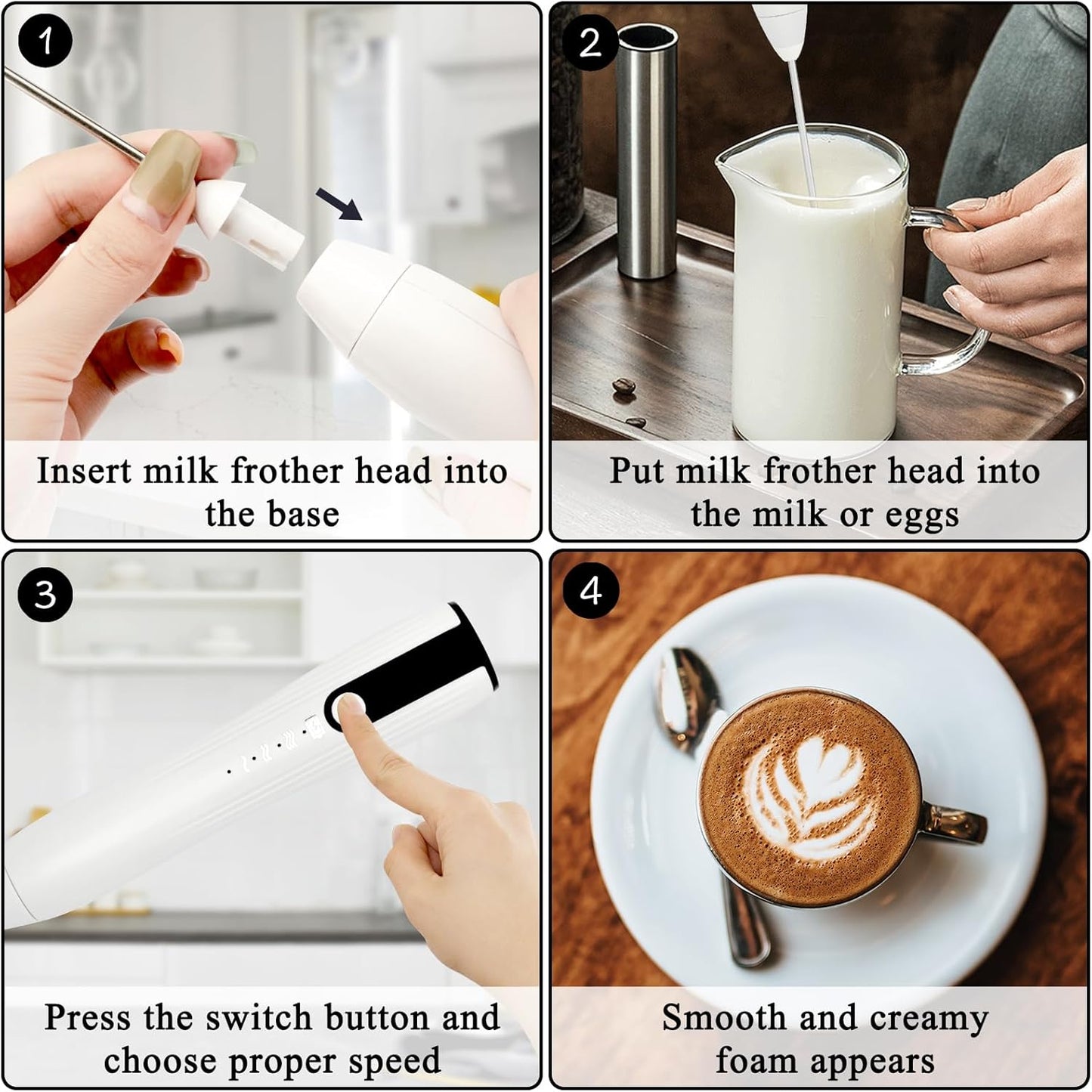 Double Whisk Milk Frother Handheld USB-C Rechargeable Electric Drink Mixer, Adjustable Coffee Foamer Drink Whisk(White)