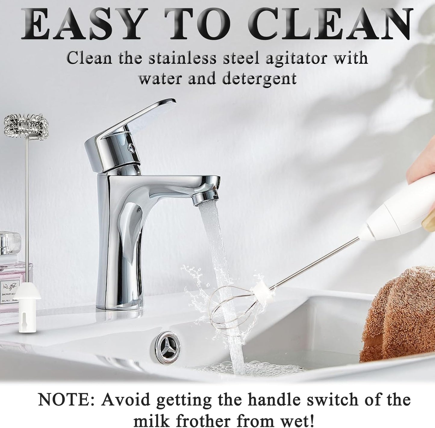 Double Whisk Milk Frother Handheld USB-C Rechargeable Electric Drink Mixer, Adjustable Coffee Foamer Drink Whisk（White）